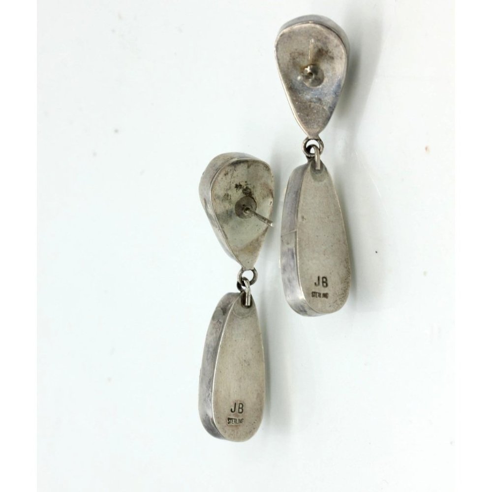 925 STERLING vintage John Begay JB Navajo WHITE BUFFALO earrings, 17.4 gr 2" - Picture 8 of 11